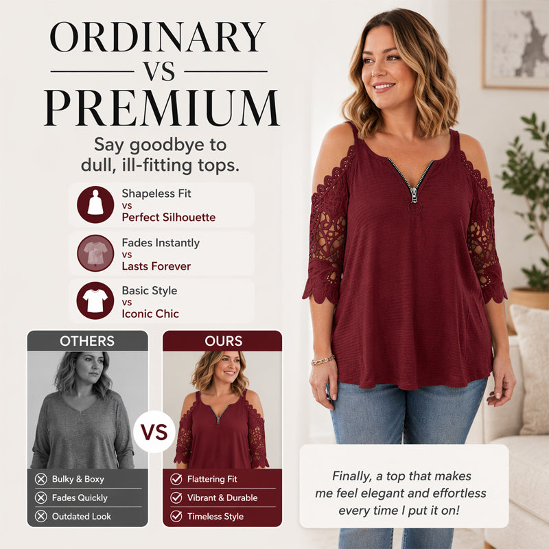 💃2026 New Arrival 50% OFF💥Women's Lace Cold Shoulder Top with Zipper
