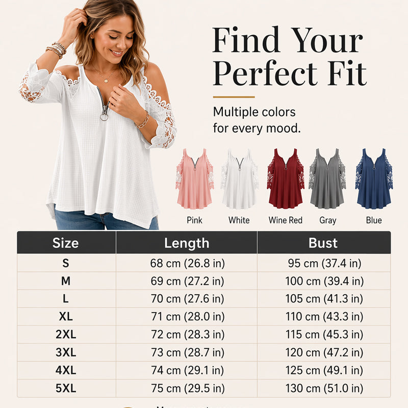 💃2026 New Arrival 50% OFF💥Women's Lace Cold Shoulder Top with Zipper