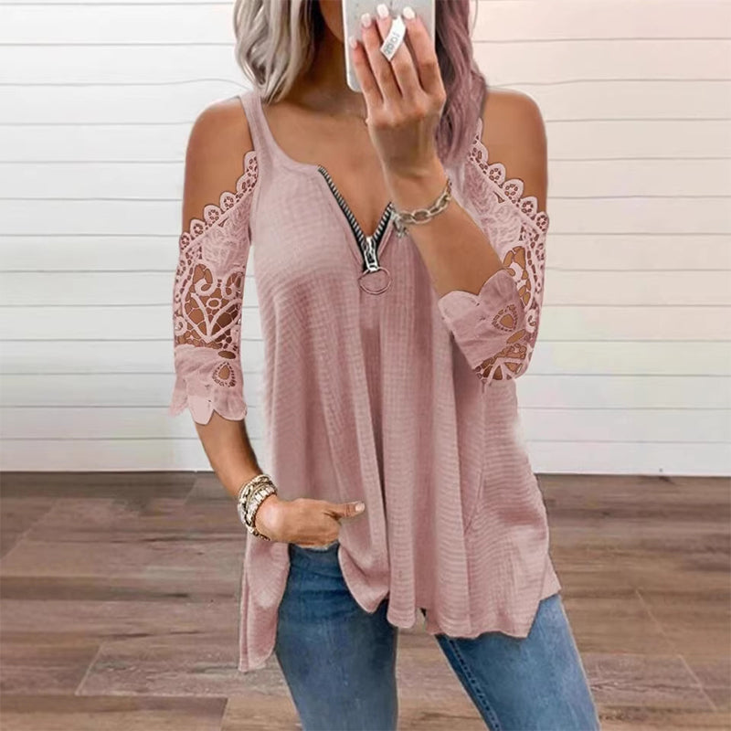 💃2026 New Arrival 50% OFF💥Women's Lace Cold Shoulder Top with Zipper