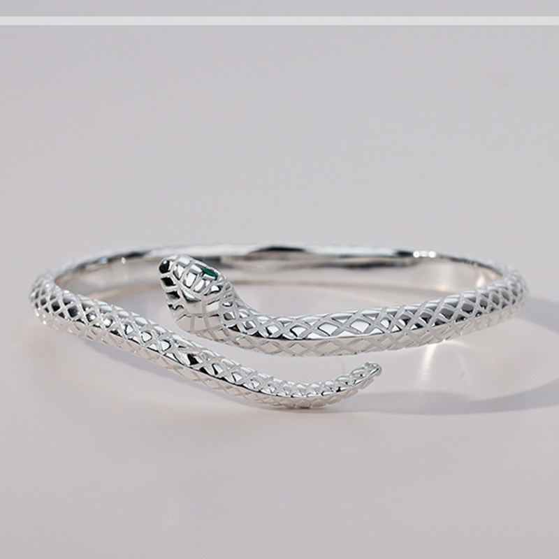🎁2026 New Arrivals 50% OFF💥Vintage Snake Bangle Bracelet – Adjustable Open Cuff with Textured Scale Details & Green Eye Accents ✨