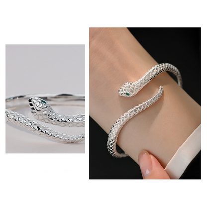 🎁2026 New Arrivals 50% OFF💥Vintage Snake Bangle Bracelet – Adjustable Open Cuff with Textured Scale Details & Green Eye Accents ✨