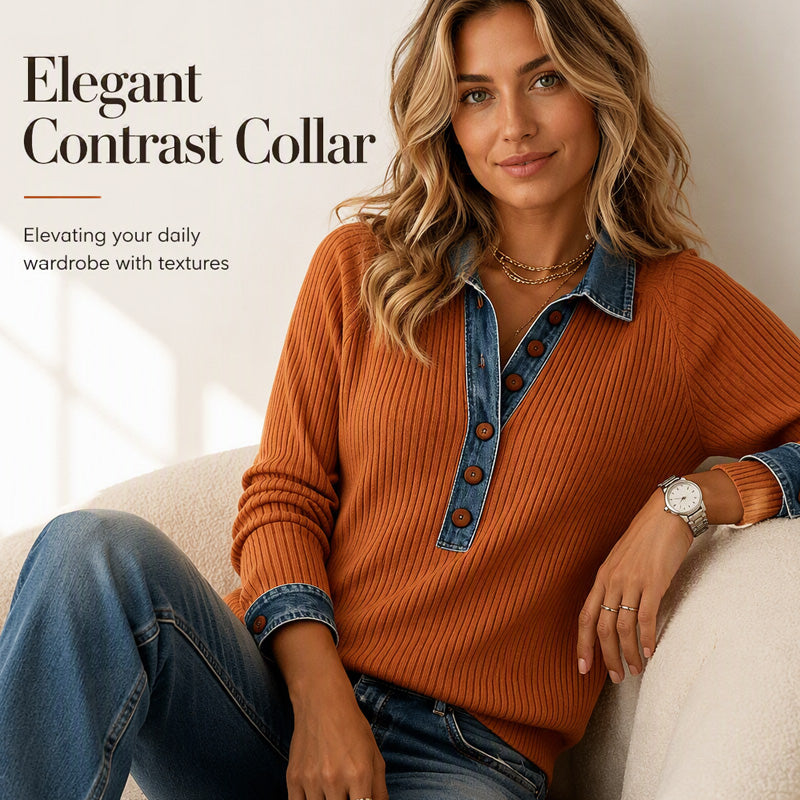 🖤Black Friday Sale:50% OFF🖤✨🛍️Fresh Drop - Denim & Knit Patchwork Top – Relaxed Fit & Premium Stretch for All-Day Comfort