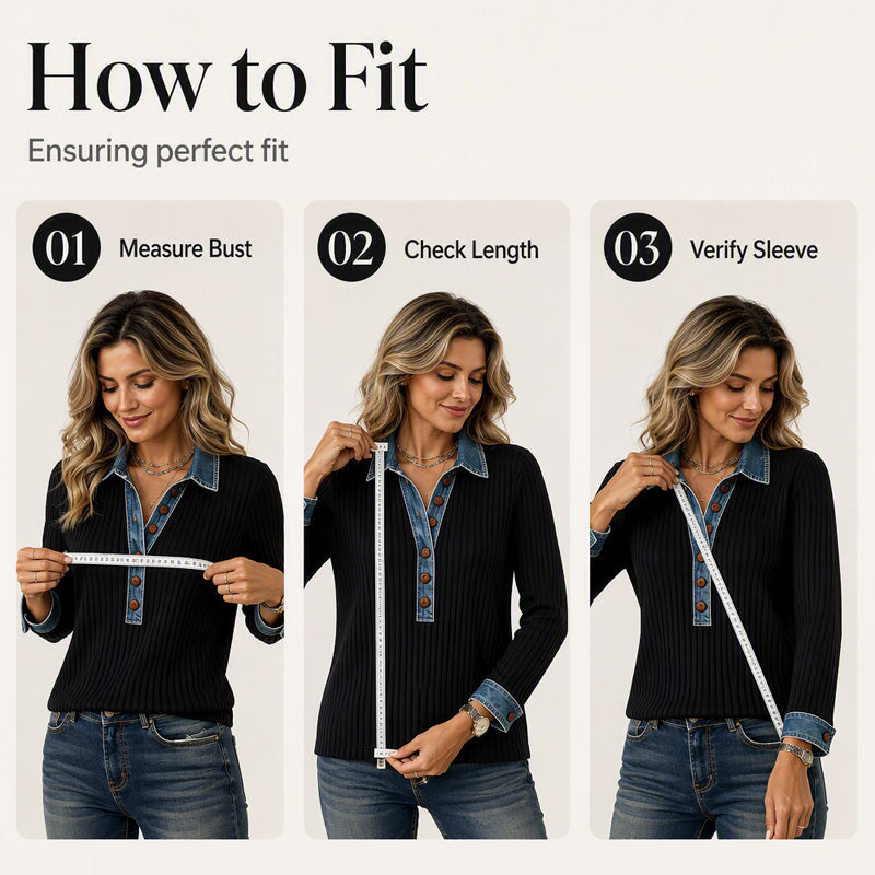 🖤Black Friday Sale:50% OFF🖤✨🛍️Fresh Drop - Denim & Knit Patchwork Top – Relaxed Fit & Premium Stretch for All-Day Comfort