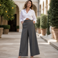 Top Rated 🌿🛍️ Contrast-Trim Wide-Leg Pants – legant Drape & Flattering High-Rise