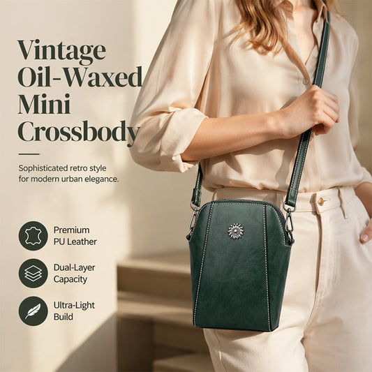 ✨ Time‑Limited Offer🍂Waxed Leather Phone Crossbody – Ultra-Light & Dual-Compartment Design🛍️✨