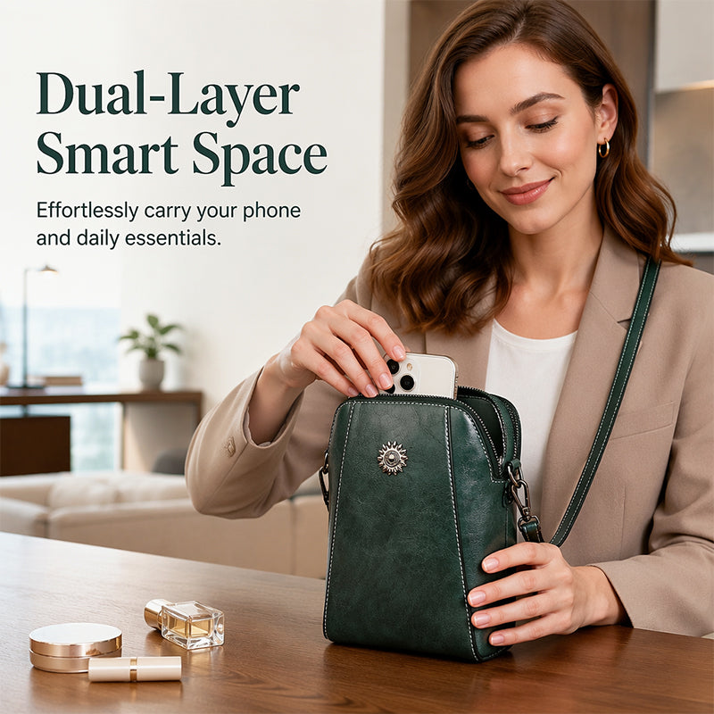✨ Time‑Limited Offer🍂Waxed Leather Phone Crossbody – Ultra-Light & Dual-Compartment Design🛍️✨