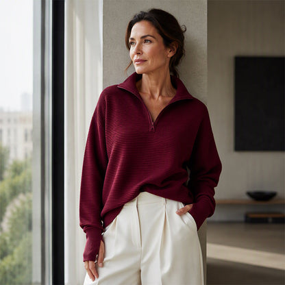 🖤Black Friday Sale:50% OFF🖤🛍️🍂Women's Quarter-Zip Ribbed Pullover Sweater – Relaxed Fit