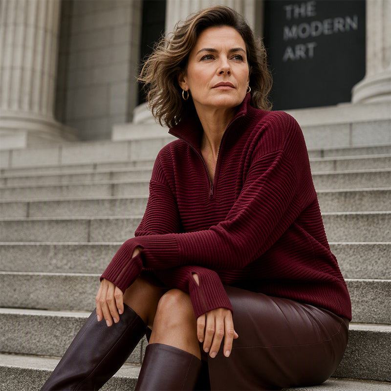 🖤Black Friday Sale:50% OFF🖤🛍️🍂Women's Quarter-Zip Ribbed Pullover Sweater – Relaxed Fit