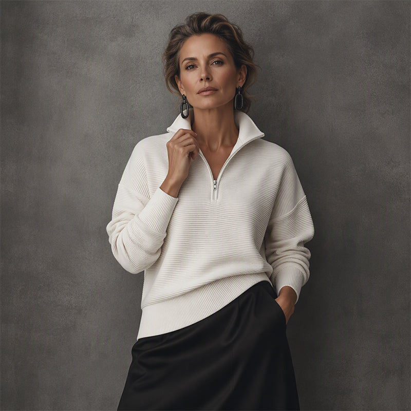 🖤Black Friday Sale:50% OFF🖤🛍️🍂Women's Quarter-Zip Ribbed Pullover Sweater – Relaxed Fit