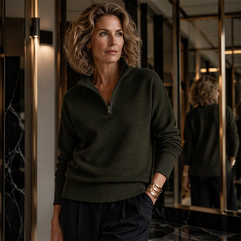 🖤Black Friday Sale:50% OFF🖤🛍️🍂Women's Quarter-Zip Ribbed Pullover Sweater – Relaxed Fit