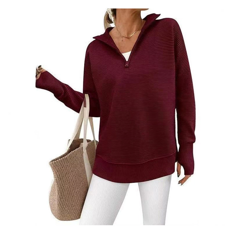 🖤Black Friday Sale:50% OFF🖤🛍️🍂Women's Quarter-Zip Ribbed Pullover Sweater – Relaxed Fit