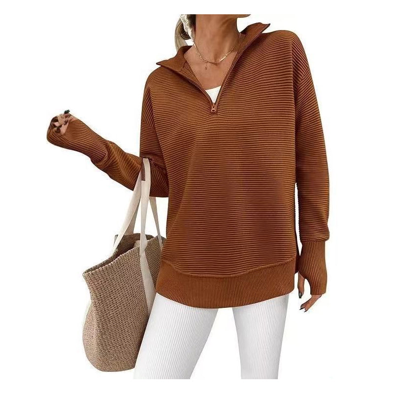 🖤Black Friday Sale:50% OFF🖤🛍️🍂Women's Quarter-Zip Ribbed Pullover Sweater – Relaxed Fit