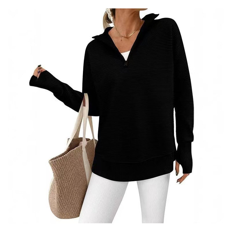 🖤Black Friday Sale:50% OFF🖤🛍️🍂Women's Quarter-Zip Ribbed Pullover Sweater – Relaxed Fit
