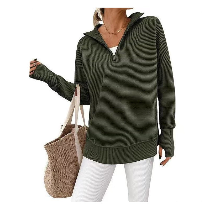 🖤Black Friday Sale:50% OFF🖤🛍️🍂Women's Quarter-Zip Ribbed Pullover Sweater – Relaxed Fit