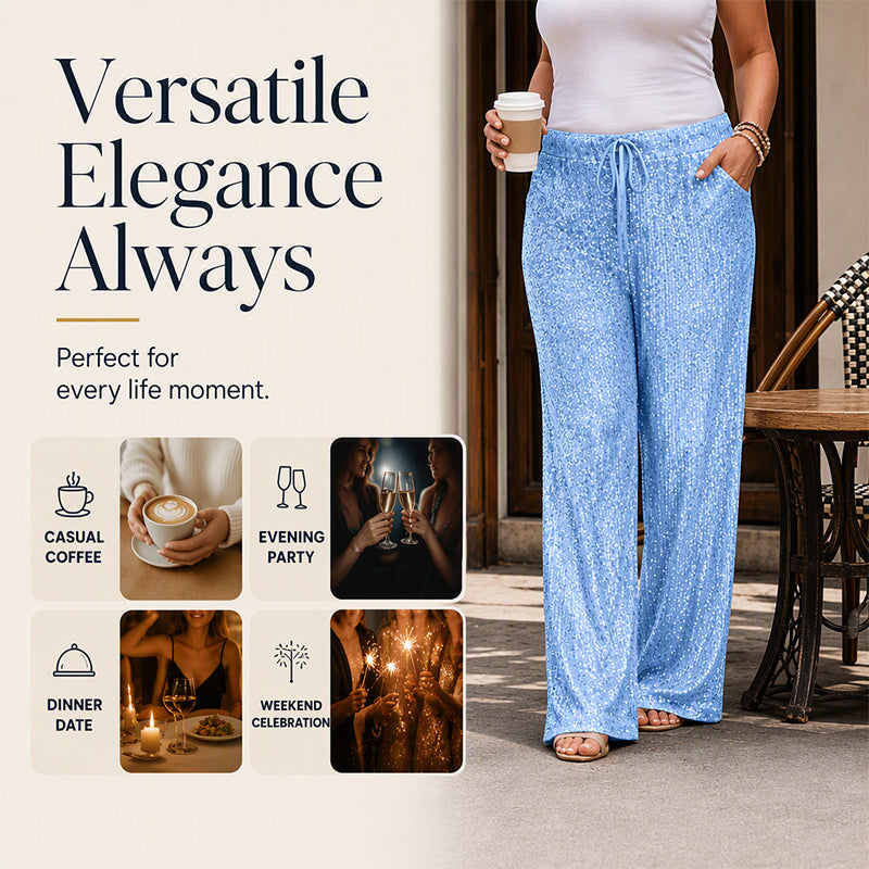 💖LAST DAY SALE 50% OFF🥰👖Women's Sequin Sparkle Wide Leg Pants with Elastic Waistband