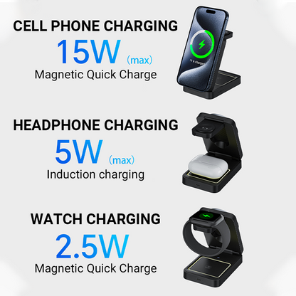 Foldable 3-in-1 15W Fast Wireless Charger