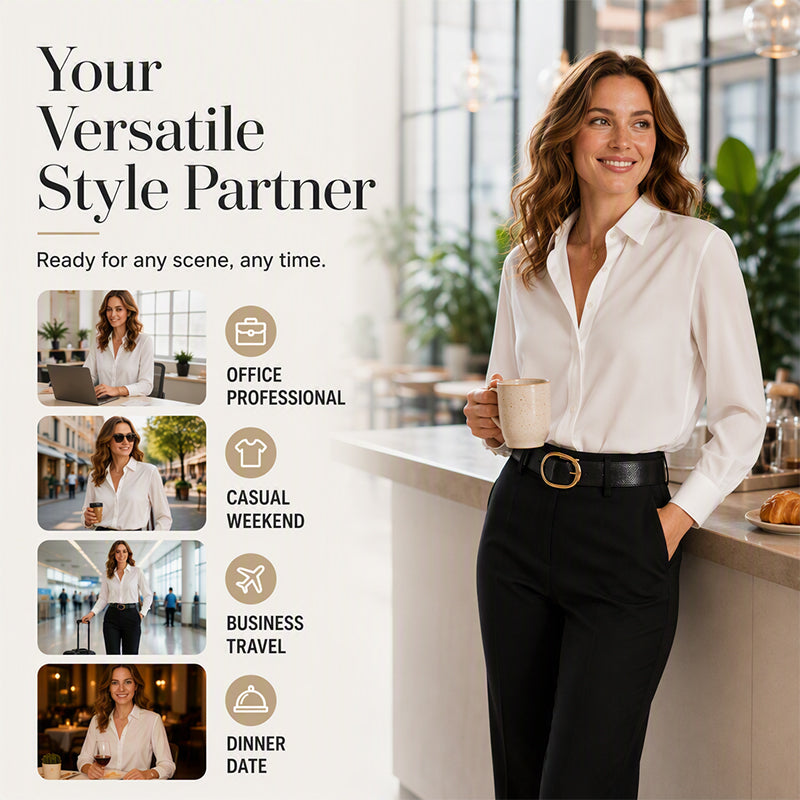 ✨ Elevated Everyday Style | Women's Silky Satin Button-Down Long-Sleeve Shirt