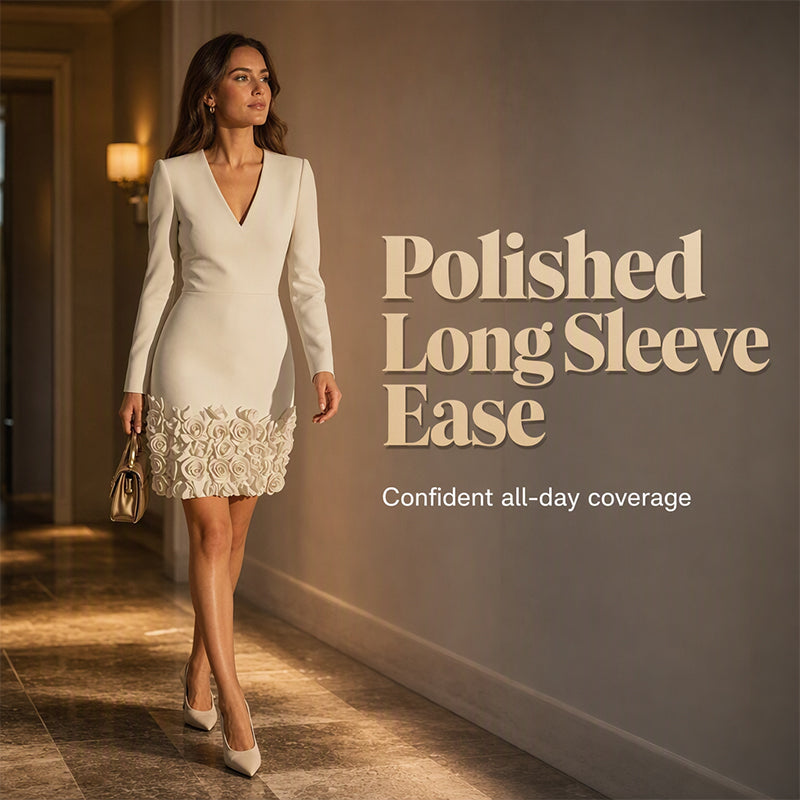 Bestseller 👗 V-Neck Long Sleeve Dress with Floral-Inspired Hem – Classic Silhouette & All-Day Comfort for Any Occasion
