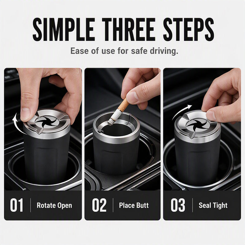 Rotating Car Ashtray with Ceramic Inner Liner