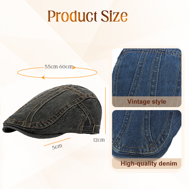 🧢 Vintage Denim Newsboy Cap | Unisex Classic Retro Flat Hat