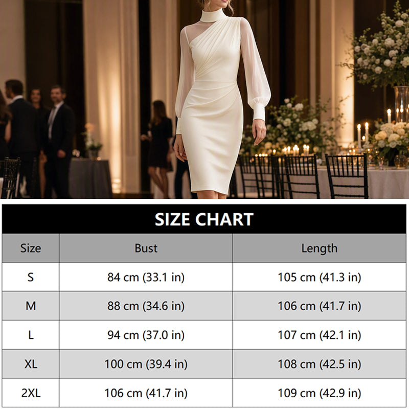 👗 Mock Neck Mesh Bodycon Midi Dress⭐Sheer Sleeve Detail & Fitted Silhouette for Effortless Evening Elegance