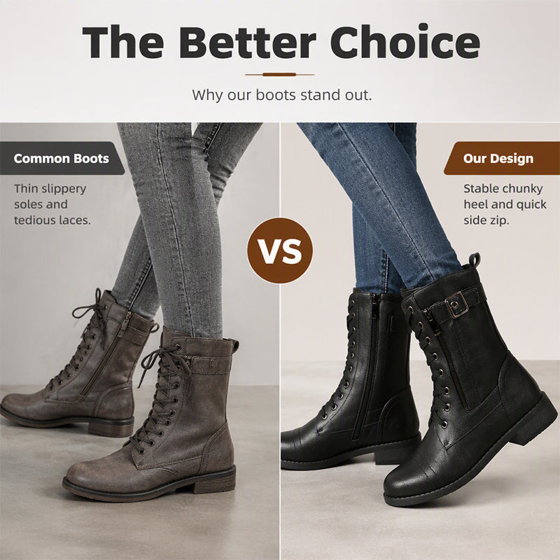 👢 Stable Steps, Easy Zip | Women's Round-Toe Chunky-Heel Martin Boots