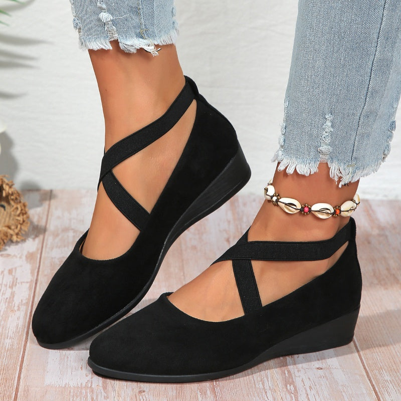 💖Black Friday Mega Deal – 50% off!💖 Easy All-Day Elegance 👠 Women's Elastic-Strap Low Wedge Shoes
