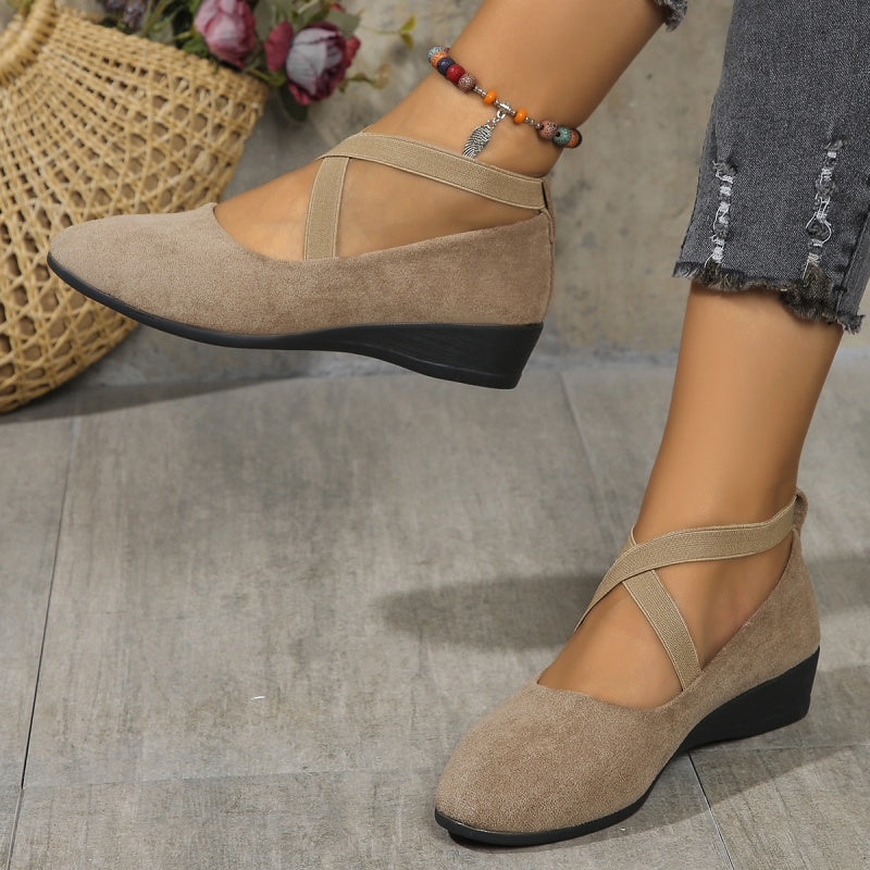 💖Black Friday Mega Deal – 50% off!💖 Easy All-Day Elegance 👠 Women's Elastic-Strap Low Wedge Shoes