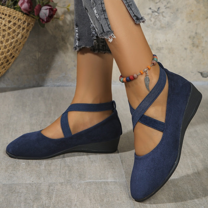 💖Black Friday Mega Deal – 50% off!💖 Easy All-Day Elegance 👠 Women's Elastic-Strap Low Wedge Shoes