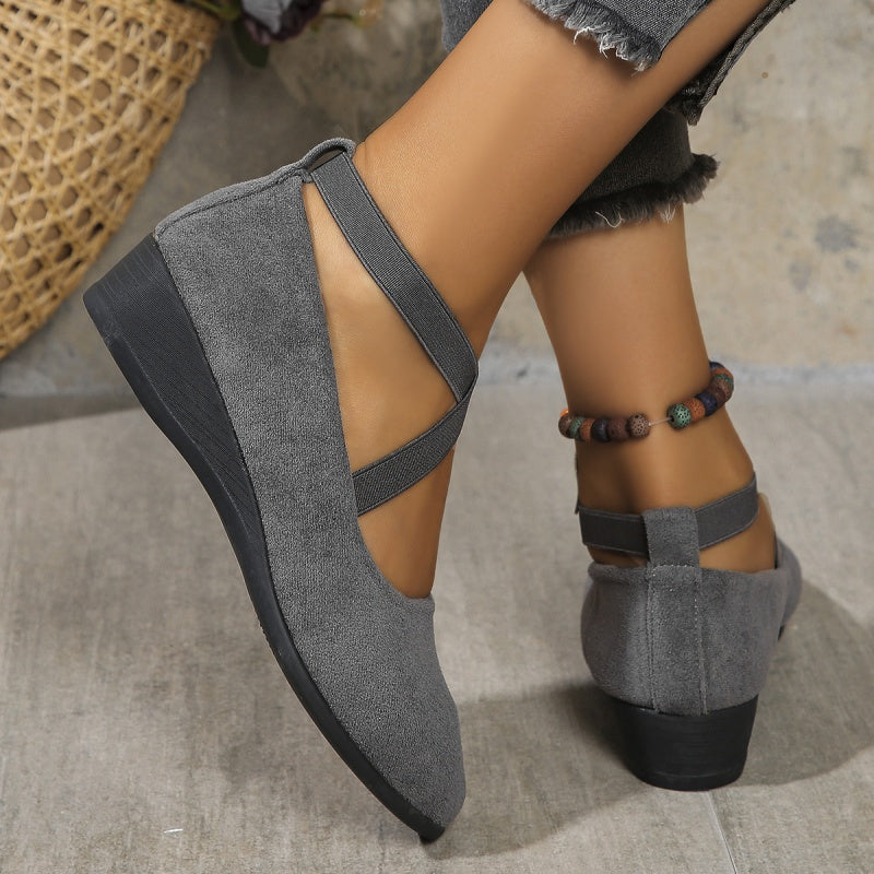 💖Black Friday Mega Deal – 50% off!💖 Easy All-Day Elegance 👠 Women's Elastic-Strap Low Wedge Shoes