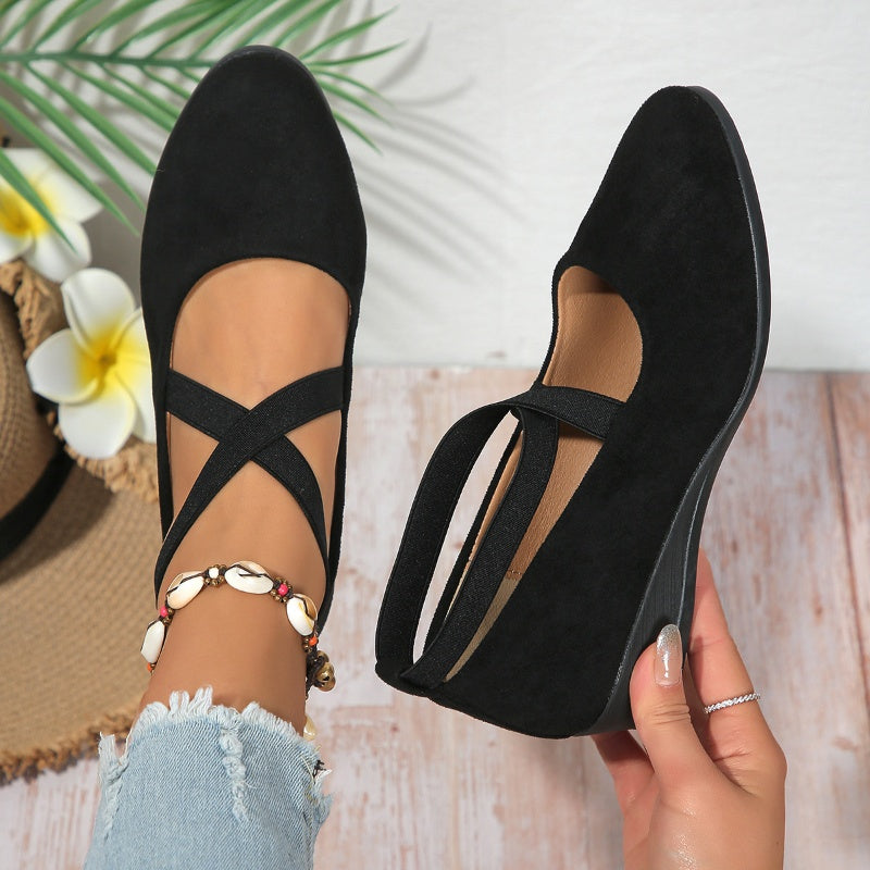 💖Black Friday Mega Deal – 50% off!💖 Easy All-Day Elegance 👠 Women's Elastic-Strap Low Wedge Shoes