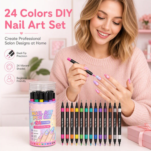 🖤 Black Friday Early Access: 40% OFF 🖤24 Colors Dual Ended Nail Art Pens Set – Dual-Tip Design, Smooth Ink Flow & Long Lasting Brilliance – Perfect for DIY Manicure ✨