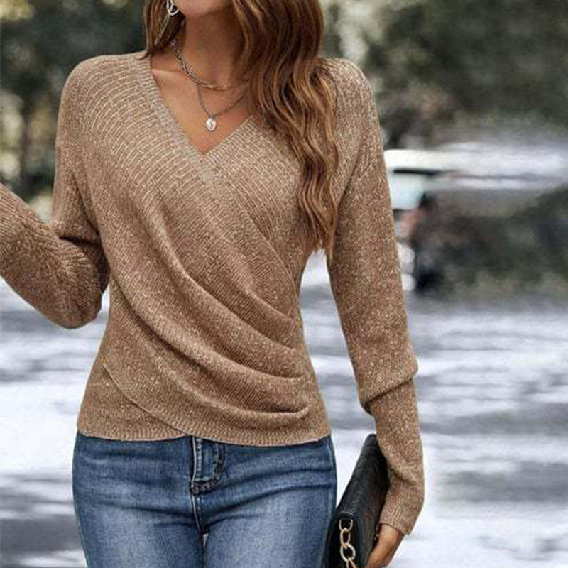 💖Black Friday Mega Deal – 50% off!💖🌸👚New Arrivals - V-Neck Knit Top with Flattering Wrap Front