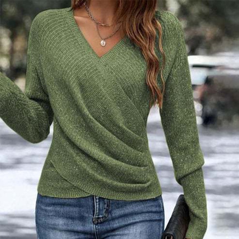 💖Black Friday Mega Deal – 50% off!💖🌸👚New Arrivals - V-Neck Knit Top with Flattering Wrap Front