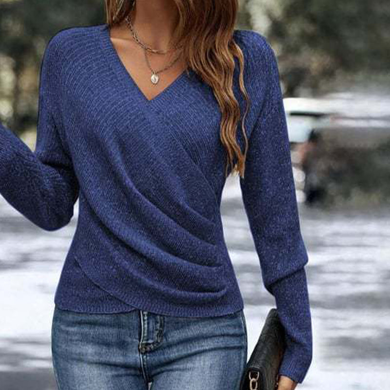 💖Black Friday Mega Deal – 50% off!💖🌸👚New Arrivals - V-Neck Knit Top with Flattering Wrap Front