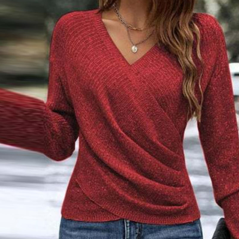 💖Black Friday Mega Deal – 50% off!💖🌸👚New Arrivals - V-Neck Knit Top with Flattering Wrap Front