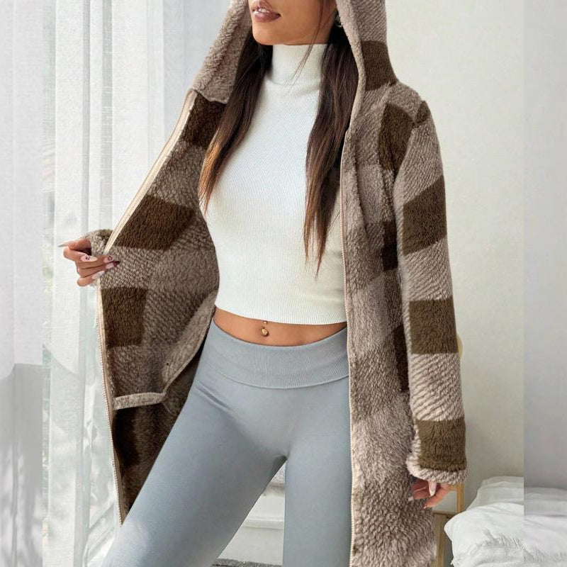 💖Black Friday Mega Deal – 50% off!💖 Classic Plaid, Cozy Long-Line Coverage 🍂Women's Zip-Up Hooded Jacket