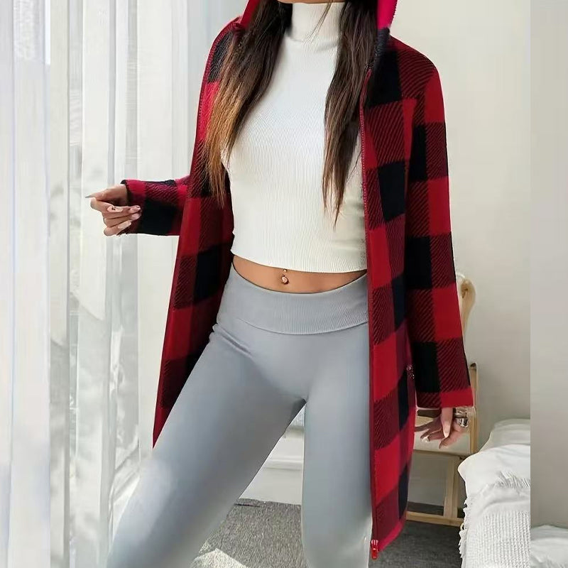 💖Black Friday Mega Deal – 50% off!💖 Classic Plaid, Cozy Long-Line Coverage 🍂Women's Zip-Up Hooded Jacket