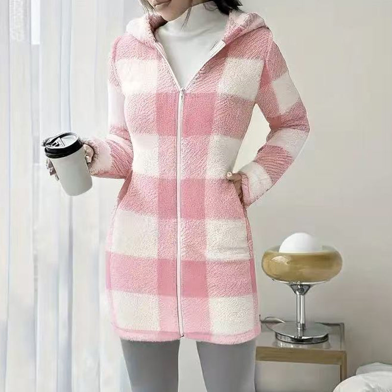 💖Black Friday Mega Deal – 50% off!💖 Classic Plaid, Cozy Long-Line Coverage 🍂Women's Zip-Up Hooded Jacket