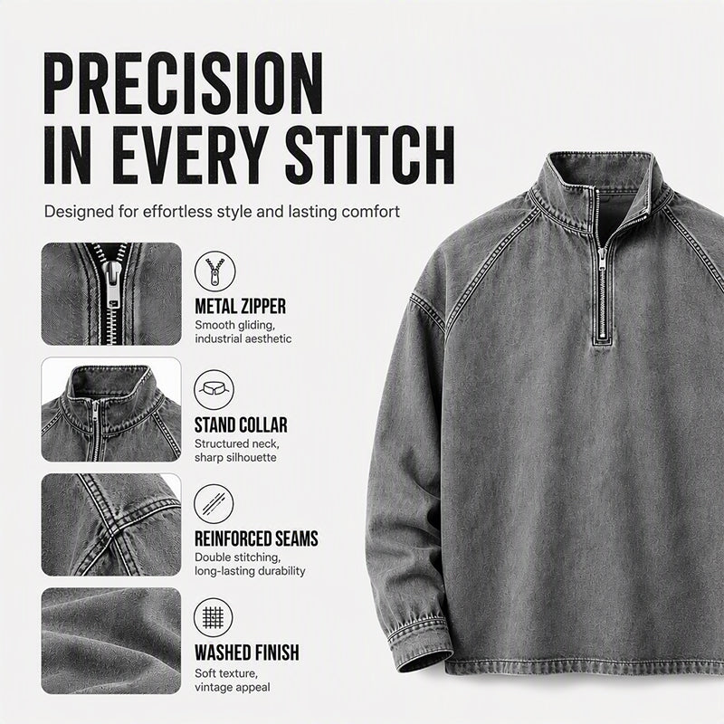 🍂 Men's Quarter-Zip Denim Pullover – Casual Style with Comfortable Everyday Fit