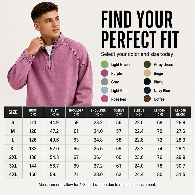 🍂 Men's Quarter-Zip Denim Pullover – Casual Style with Comfortable Everyday Fit