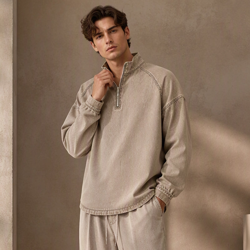 🍂 Men's Quarter-Zip Denim Pullover – Casual Style with Comfortable Everyday Fit
