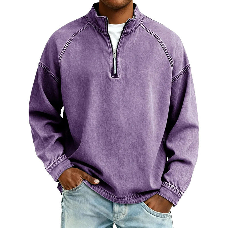 🍂 Men's Quarter-Zip Denim Pullover – Casual Style with Comfortable Everyday Fit