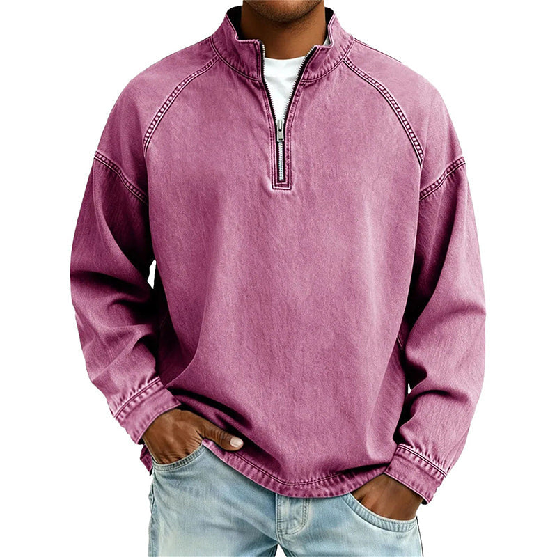 🍂 Men's Quarter-Zip Denim Pullover – Casual Style with Comfortable Everyday Fit