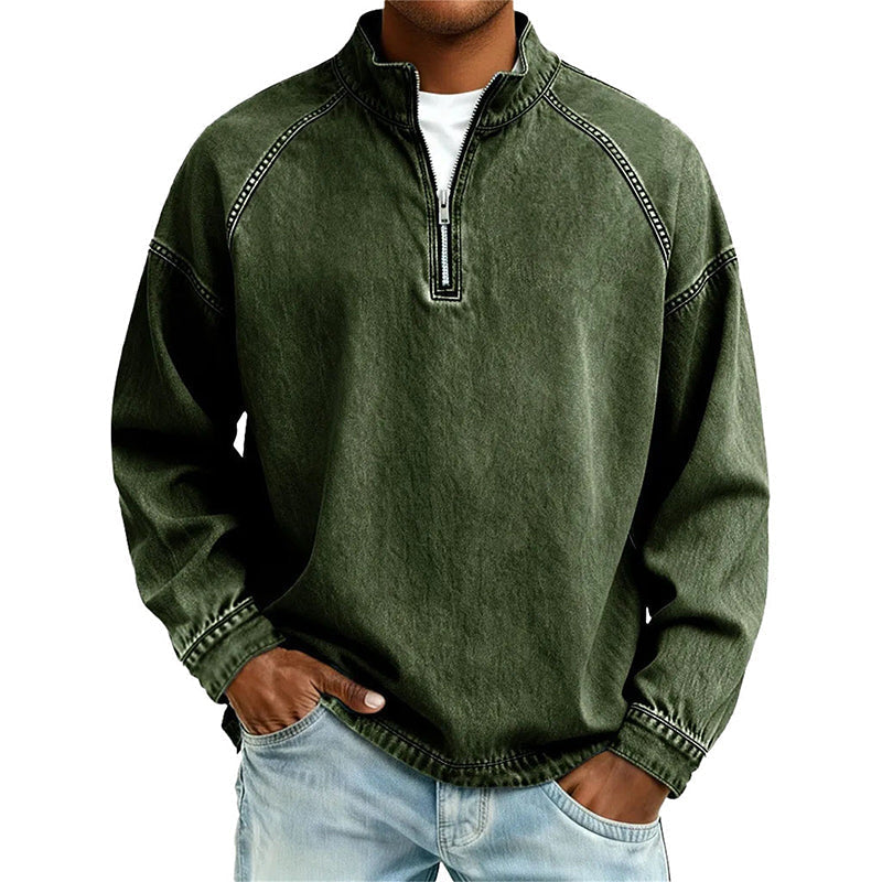 🍂 Men's Quarter-Zip Denim Pullover – Casual Style with Comfortable Everyday Fit