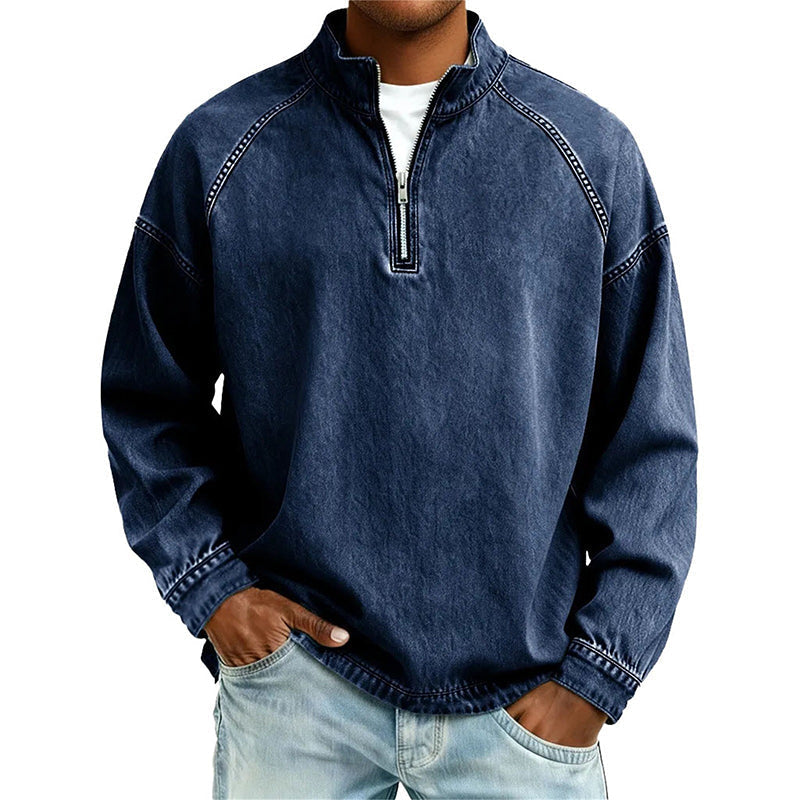 🍂 Men's Quarter-Zip Denim Pullover – Casual Style with Comfortable Everyday Fit