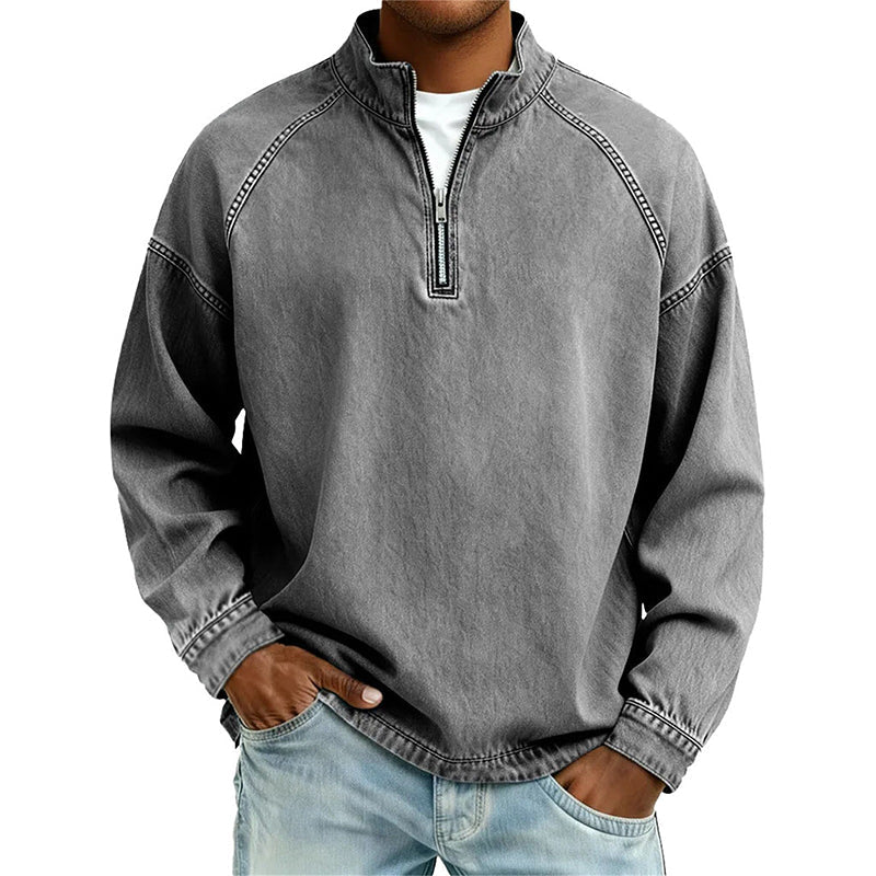 🍂 Men's Quarter-Zip Denim Pullover – Casual Style with Comfortable Everyday Fit