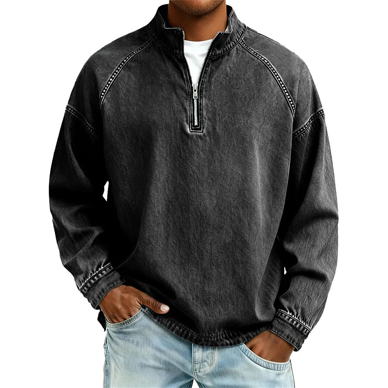 🍂 Men's Quarter-Zip Denim Pullover – Casual Style with Comfortable Everyday Fit