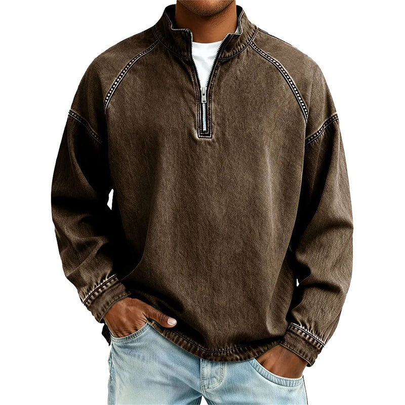 🍂 Men's Quarter-Zip Denim Pullover – Casual Style with Comfortable Everyday Fit