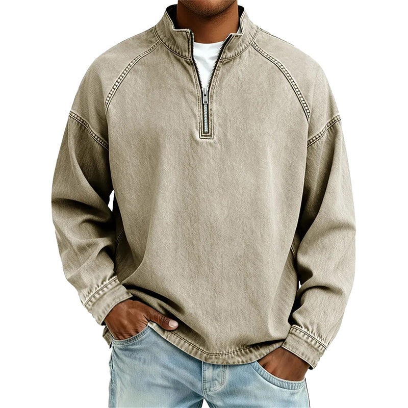 🍂 Men's Quarter-Zip Denim Pullover – Casual Style with Comfortable Everyday Fit